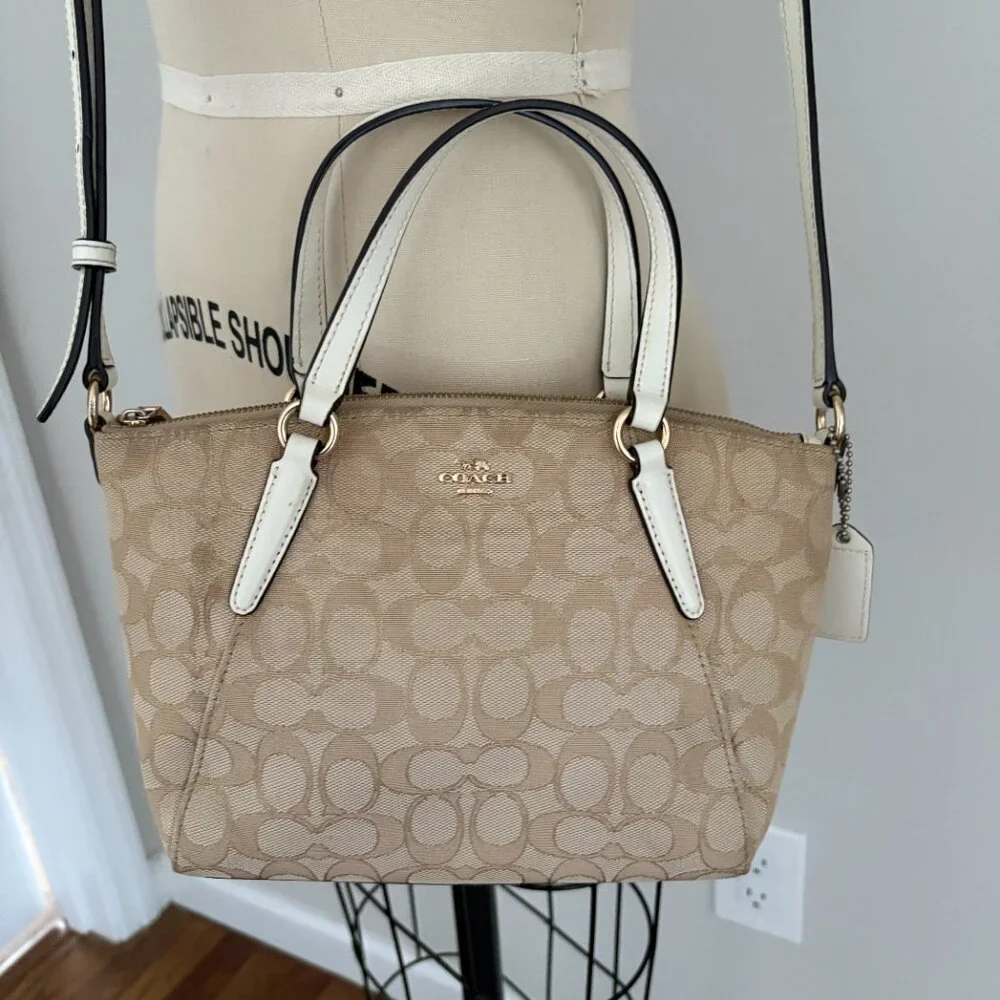 COACH Mini Kelsey Signature Logo Satchel Crossbody Light Khaki/Chalk Bag